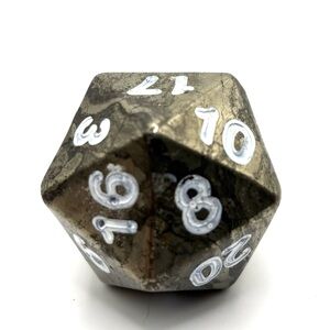 Chalcopyrite Crystal Polyhedron Carving D20 Die 2”